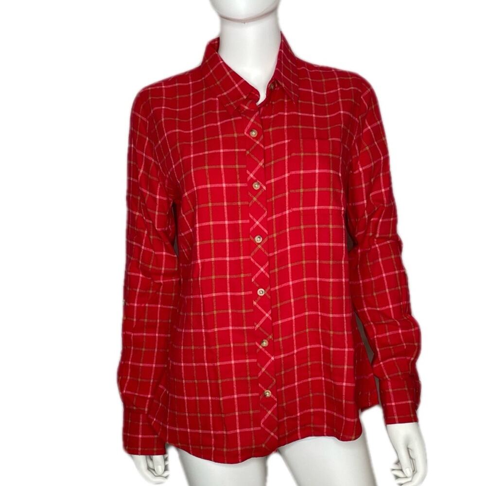 Lucky Brand Women's Red/White Cotton Plaid Button Down Long Sleeve Shirt sz M